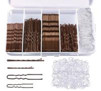 500 Pezzi Set Forcine per Capelli Donna Con Elastici Trasparenti, 5 cm/6 cm/7 cm Capelli U Fermagli, Scatola Portaoggetti Inclusa, Adatto A Molte Occasioni, per Acconciature da Donna (Marrone)