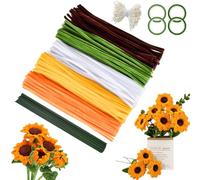 500 Pezzi Stuzzicadenti Decorativi per Artigianato,Kit Fiori di Pipe Cleaners con 40 Steli Fioriti & 4 Nastri Adesivi,Filo Chenille 30cm (5 Colori) per Girasoli,Decorazioni Fai da Te,Regalo Creativo