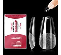 500 Pezzi Unghie Finte in Gel,Tips Unghie in Gel,Full Cover Tips,12 Taglie,Copertura Completa,per Saloni di Manicure Professionale,Principiante(Bare media)