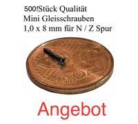 500 pezzi Viti per binari in miniatura per scala N / Z / TT / H0 1x8 mm