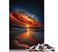 500 piezas: Tormenta de fuego celestial al atardecer - Galaxia cósmica sobre el océano. Rompecabezas de madera difíciles para adolescentes, regalos, decoración del hogar, juguetes (52 x 38 cm).