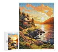 500 puzzle per adolescenti Cabin by The Lake at Sunset puzzles per adulti e giochi di relax, difficile sfida di apprendimento, 500 pezzi
