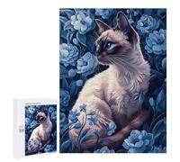 500 puzzle per adolescenti Siamese Cat in Blue Flowers puzzle giochi rilassanti sfida sofisticati 500 pezzi