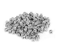 500 Pz 6mm Quadrato Acrilico Alfabeto Lettera Perline Dalla A Alla Z Modello Perline per Creazione di Gioielli Bracciali Collane Portachiavi (Argento)