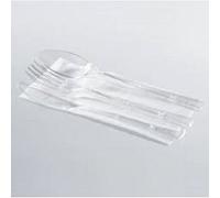 500 TRIS POSATE TRASPARENTI FORCHETTA COLTELLO CUCCHIAIO TOVAGLIOLO IMBUSTATO