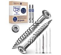500 viti per terrazze, lunghezza 5 x 60 mm, perfette per assi da 25 mm, in acciaio inox C1 temprato, Torx 25 con 2 punte, viti per legno con testa piatta, filettatura parziale