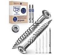 500 viti per terrazze, lunghezza 5 x 80 mm, perfette per assi da 35 mm, in acciaio inox C1 temprato, Torx 25 con 2 punte, viti per legno con testa piatta svasata, filettatura parziale