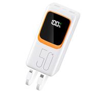 50000mAh Power Bank con cable incorporado: Batería externa de carga rápida de 22.5W con gran capacidad, cargador portátil con linterna LED y 7 salidas y 3 entradas-Blanco MP3 with