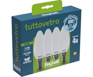 500920 Q.TA' 10 BEGHELLI LED OLIVA E14 5W 58055 FREDDA 6500K SET 4