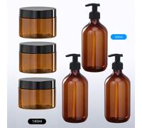 500ml/300ml Bottiglie con collo lungo e spesso di colore ambra, adatte per il riempimento di shampoo, bagnoschiuma e balsamo; 140ml/100ml Barattoli ricaricabili, adatti per sali da bagno, lozione corp