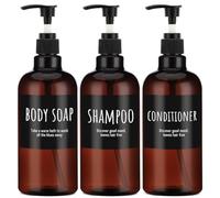 500ml Shampoo bottiglia riutilizzabile, Segbeauty 3pcs 16,9 oz Shampoo Dispenser con etichetta, bottiglie vuote per pompa Corpo Sapone Shampoo Balsamo, Brown plastica stampa Bottiglia
