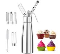 500ml Sifone Panna Montata Anti Perdite, Montapanna con 3 Ugelli Acciaio Inox Diverso e Spazzola Pulizza, Sifone Alluminio Cucina per Decorazione Torte Compleanno, Pasticceria, Panna, Gelato, Dessert