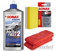 500ml SONAX Xtreme Polish + Wax 2 Hybrid Npt Auto Detergente + Spugna & 2x Panno