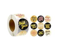500Pcs Happy New Year Sticker Round Sealing Sticker Self-Adhesive Wrapping Labels For Envelopes Christmas Cards Gold Foil Label