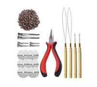 500pcs Silicone Micro Rings Beads Hair Extensions Tools Kit: Three-hole Hair Pliers, Micro Pulling Hook Needle, Loop Threader and Silicone Micro Links (Brown)