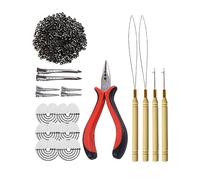 500pcs Silicone Micro Rings Hair Extensions Tools Kit: Three-hole Hair Pliers, Micro Pulling Hook Needle, Loop Threader and Silicone Micro Links (Black)