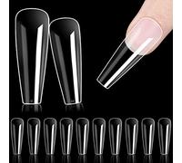 500PCS Unghie finte ballerina Chiodi artificiali a bara lunga Chiodi acrilici per la decalcomania di arte del chiodo Punte per unghie a copertura totale 10 dimensioni Unghie finte trasparenti