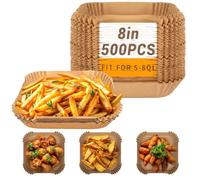 500pezzi Carta Forno per Friggitrice ad Aria,8”(20,3cm) per 5L-8L,Senza BPA,Antiaderente & Impermeabile all'olio & Non Sbiancato & Quadrata,Carta Friggitrice ad Aria