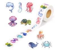 500pz Adesivi Animali Marini Rotoli, Adesivi Oceano per Bambini Adesivi Animali del Mare Etichette Creature Marine Adesivi Pesci per Materiali Artigianali Premi in Classe