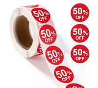 500pz Adesivi con Sconto del 50%, 25mm Etichette Scontate del 50 Percento Rotonde Etichette Promozionali Rosse etichette Promozionali Adesive per Sconti Adesivi Sconti per Vetrine