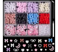 500pz Fiocchi per Unghie 3D, Charm Unghie Fiocco Cuore d'amore Fiore Ciondoli per Unghie con Perle, Decorazioni per Nail Art con Pinzette e Matita di Cera