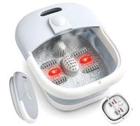 500W Foldable Foot Massager with Invigorating Bubble, Red Light, and Heat - Pedicure Foot Spa Bath for Relaxation, Stress Relief - Feet Soaking Tub with Temperature Control, 4 Massage Rollers, Grey