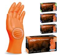 500x PROGRIP Guanti nitrile L Arancione [Extra resistenti], Guanti monouso plastica, 2x più spessi, con finitura diamantata, Guanti in nitrile per industria e montaggio, guanti lavoro
