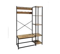 APPENDIABITI CON PANCA STILE INDUSTRIAL METALLO NERO 110X40X180 CM LEGNO RIPIANI
