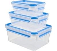 Emsa Clip & Close 017032508566 Contenitore Salvafreschezza, Set 3 Pezzi, Plastica, Trasparente/Blu, 0.55 l, 1 l e 2.3 l