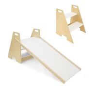509 Crew 1st Step 2 in 1, Kid's Wooden Slide for 2+, 2 Step Stool for Kid & Adult up to 90kg, Montessori Slide Climber, Training Stool, Anti Slip, Portable Handle, Color Natural White