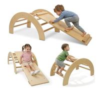 509 Crew Zoo 2in1 Set Arco per arrampicata con scivolo/parete per arrampicata, parco giochi per interni ed esterni, attrezzatura per arrampicata Montessori, colore naturale
