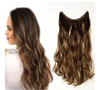 50cm 20" Extension Capelli con Filo Invisibile Extension Wire Linea Fascia Unica Capelli Sintetici Mossi 90g Marrone Scuro e Biondo Rossiccio