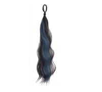 50cm Sintetico Autoavvolgente Chignon Capelli Ondulati Fai da Te Coda di Cavallo per l'uso quotidiano(Black Mixed Blue)