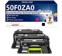 50F0ZA0 Unità Tamburo Compatibile per Lexmark MS310d MS310dn MS312dn MS315dn MS410d MS410dn MS415dn MS510dn Stampanti, con Chip, alta Capacità 60000 Pagine, Stampa Nitida,Black-2 pack
