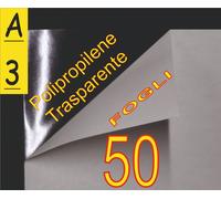 50FOGLI A3 CARTA ADESIVA TRASPARENTE LUCIDA POLIPROPILENE X STAMPANTE LASER PVC