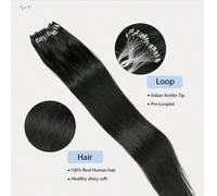 50g 50 ciocche di extension per capelli con micro link tip, 100% capelli umani veri, 16-24 pollici, extension invisibili Remy a fusione fredda con micro link tip, #1 nero corvino, texture liscia lunga
