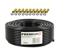 50m Cavo coassiale PremiumX DELUXE PRO da NERO 135dB Cavo antenna SAT in rame puro schermato a 5 vie HD 4K HDTV 1080p + 10x F-Plug