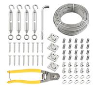 50m Filo Acciaio Inox 2mm, 67 Pcs Kit Filo Stendibiancheria per Esterno 7x7 PVC Coated con 4 Tenditori, 20 Manicotti Alluminio, 4 Ganci Quadri, Tirante Cavo Acciaio per Tende, Filo per Stendere (2mm)