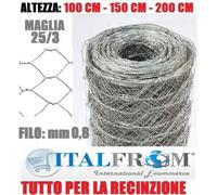50m Rotolo Rete Metallica Zincata Tripla Torsione x Recinzione Galline Polli