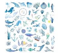 50Pcs Adesivi Oceano Acquerello Adesivi Animali Oceano Blu Adesivi Impermeabili per Album di Ritagli Sotto il Mare Decalcomanie da Muro Pesce Adesivo Estetico Decorativo per Portatili Valigia Chitarra