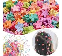 50pcs Colorful Mini fiore artiglio clip clip per capelli per ragazze e circa 200pcs di piccoli elastici accessori per capelli donne colori assortiti miscela US154