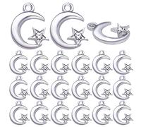 50pcs lega stella e luna crescente charms con strass gioielli celeste fascino pendenti per orecchini fai da te che fanno artigianato forniture, Zirconia cubica Strass