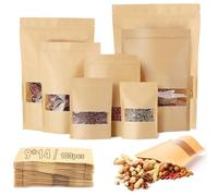 50pcs Sacchetti Carta per Alimenti 14X22cm Sacchetti per Noci Buste per Alimenti con Finestra Richiudibili Bustine Carta Kraft per Noci Foglie Tè Chicchi Caffè Spezie