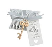 50pcs Vintage Skeleton Key Apribottiglie Bomboniera Souvenir Regalo Set Cuscino Contenitore di caramelle Carta regalo Escort Grazie Tag Francese Nastro (Oro Rosa)