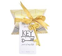 50pcs Vintage Skeleton Key Apribottiglie Bomboniera Souvenir Regalo Set Cuscino Contenitore di caramelle Carta regalo Escort Grazie Tag Francese Nastro (Oro Antico)