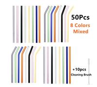 50Pezzi Cannucce Di Vetro Da 8Mm Riutilizzabili Eco-Friendly Per Succo E Bevande