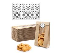 50Pezzi Sacchetti di Carta per Alimenti,Sacchetti Pane Carta con Sigillo & Finestra,60 ×Adesivi,Carta Kraft per Sacchetti del Pane & Dolci & Confetteria & Torte,(8,89 x 5,85 x 19,05 cm)