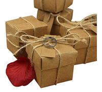50PZ CUBO SCATOLA PORTACONFETTI CARTONCINO KRAFT TEMA RUSTICO CON COPERTA ED ETICHETTA (CORDA IN CANAPA INCLUSO)