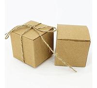 50pz Cubo Scatola Portaconfetti In carta Kraft con Corda in canapa Tema naturale