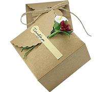 50pz Cubo Scatola Portaconfetti Porta dolcetti Carta Kraft Elegante Giardino Festa Eventi (Autoadesivo Chiusura, Fiore Calle e Bacche)